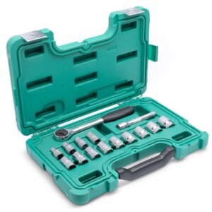 JUEGO COPAS 1/2" 6PT CAJA PLASTICA 15 PZ MM (CABEZA REDONDA)