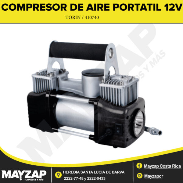 TORIN TRTH30A COMPRESOR DE AIRE PORTATIL 12V 23A 150PSI 45L/MIN CON PINZAS PARA LA BATERIA