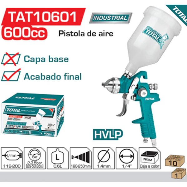 AEROGRAFO 600CC INDUSTRIAL VASO PLASTICO BAJA PRESION TOTAL (TAT10601) - Image 2