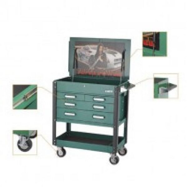 CARRO 2 BANDEJA Y 4 GAVETAS - TAPA SUPERIOR DE 35" - VERDE - Image 2