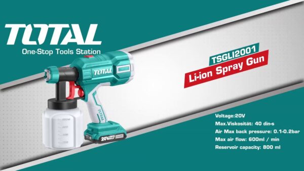 PISTOLA PINTAR INALAMBRICA 800ML 20V BATERIA Y CARGADOR NO INCLUIDO TOTAL (TSTLI2001) - Image 3