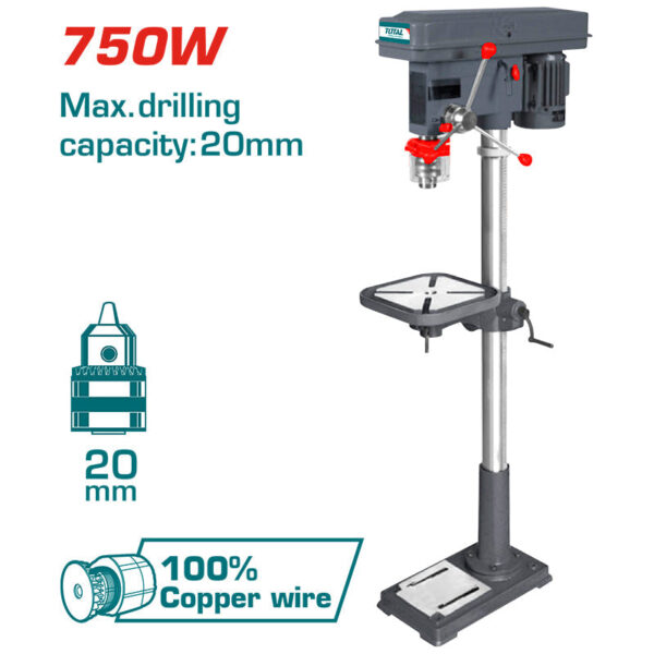 TALADRO DE BANCO 3/4" 750W INDUSTRIAL 16 VELOCIDADES TOTAL (UTDP207502) - Image 3