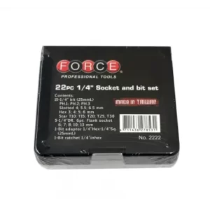FORCE 2222 LLAVE COPA JG CTE 1/4  22PZS 6A13MM + PUNTAS