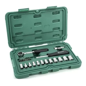 JUEGO COPAS 1/4" 6PT CAJA PLASTICA 21PZ MM  (CABEZA REDONDA) SATA