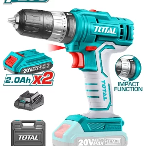 TALADRO PERCUTOR INALAMBRICO 3/8" 10MM CAJA PLASTICA INCLUYE 2 BATERIAS 20V Y BROCAS TOTAL (UTIDLI20012)